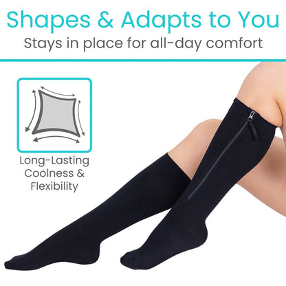 Zippered Knee High Compression Stockings 20-30mmHg