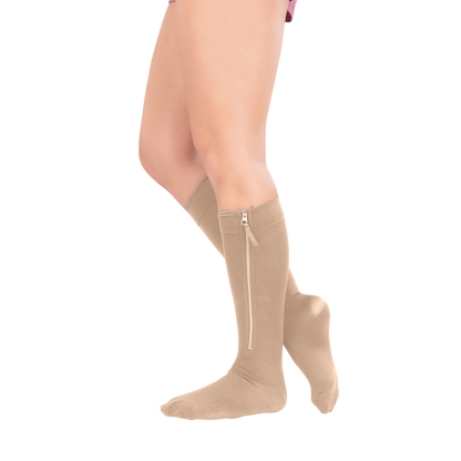 Zippered Knee High Compression Stockings 20-30mmHg - Medium / Beige