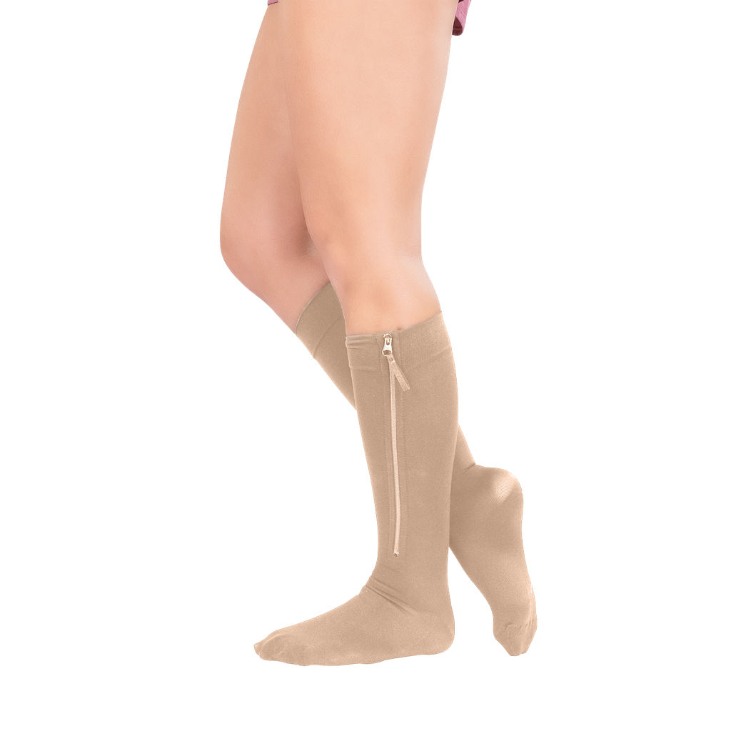 Zippered Knee High Compression Stockings 20-30mmHg - X-Large / Beige