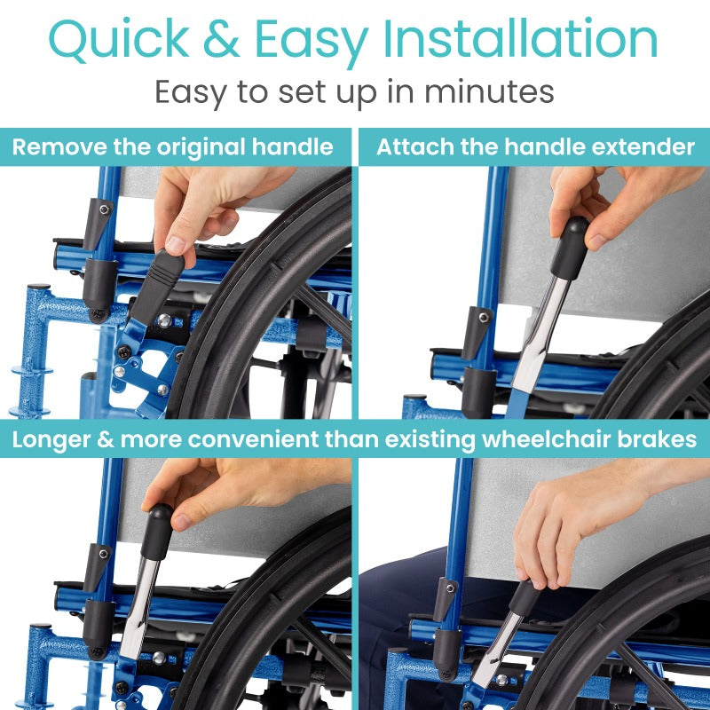 Manual Wheelchair Brake Handle Extensions With Easy-Grip Ends - Mobility & Transfer Equipment