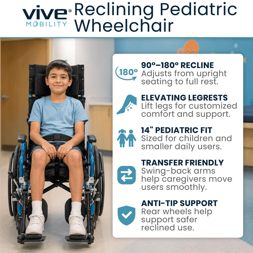 Reclining Pediatric Wheelchair With 14-Inch Seat - Mobility & Transfer Equipment
