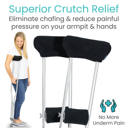Fleece Crutch Pads with Hand Grips - Black