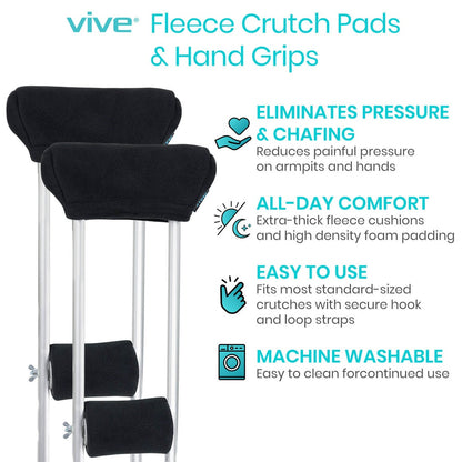 Fleece Crutch Pads with Hand Grips - Black