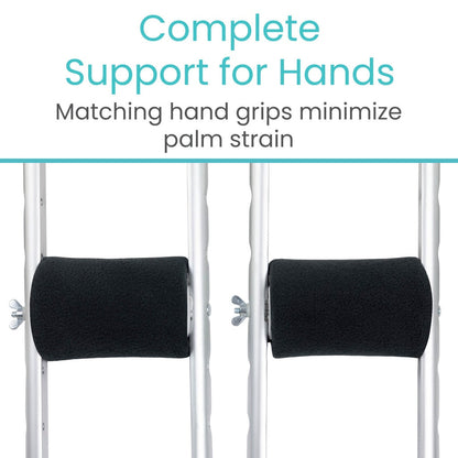 Fleece Crutch Pads with Hand Grips - Black