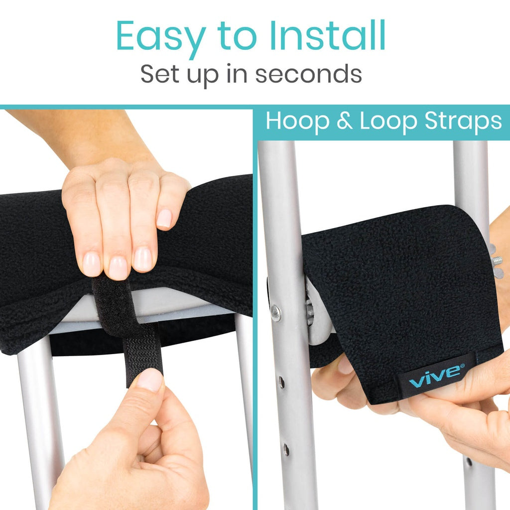 Fleece Crutch Pads with Hand Grips - Black