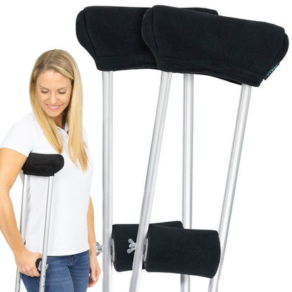 Fleece Crutch Pads with Hand Grips - Black