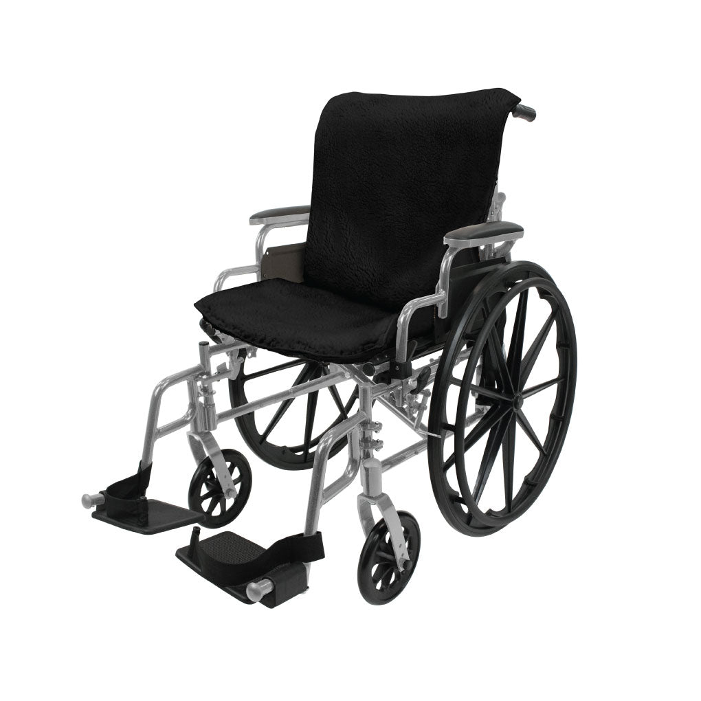 Sheepskin Wheelchair Seat and Backrest Pads - Black