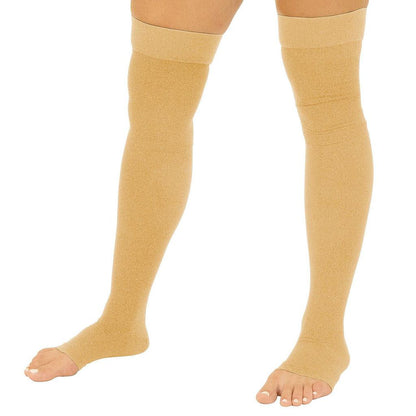 Thigh High Open Toe Compression Stockings 15-20mmHg - Medium / Beige