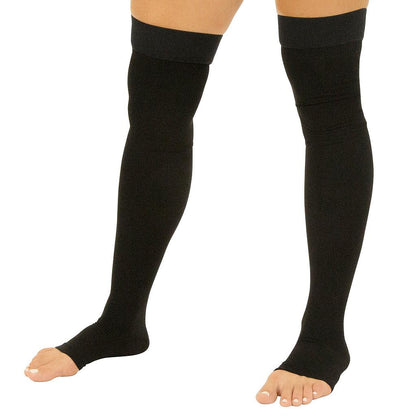 Thigh High Open Toe Compression Stockings 15-20mmHg - Small / Black