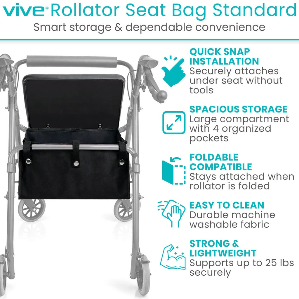 Under-Seat Rollator Storage Bag With Secure Attachment - Mobility & Transfer Equipment