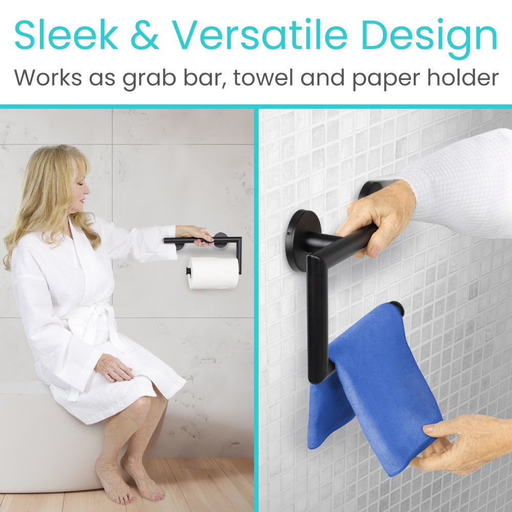 Wall-Mounted Safety Grab Bar With Toilet Paper Holder - Bathroom Safety & Daily Living