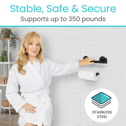 Wall-Mounted Safety Grab Bar With Toilet Paper Holder - Bathroom Safety & Daily Living