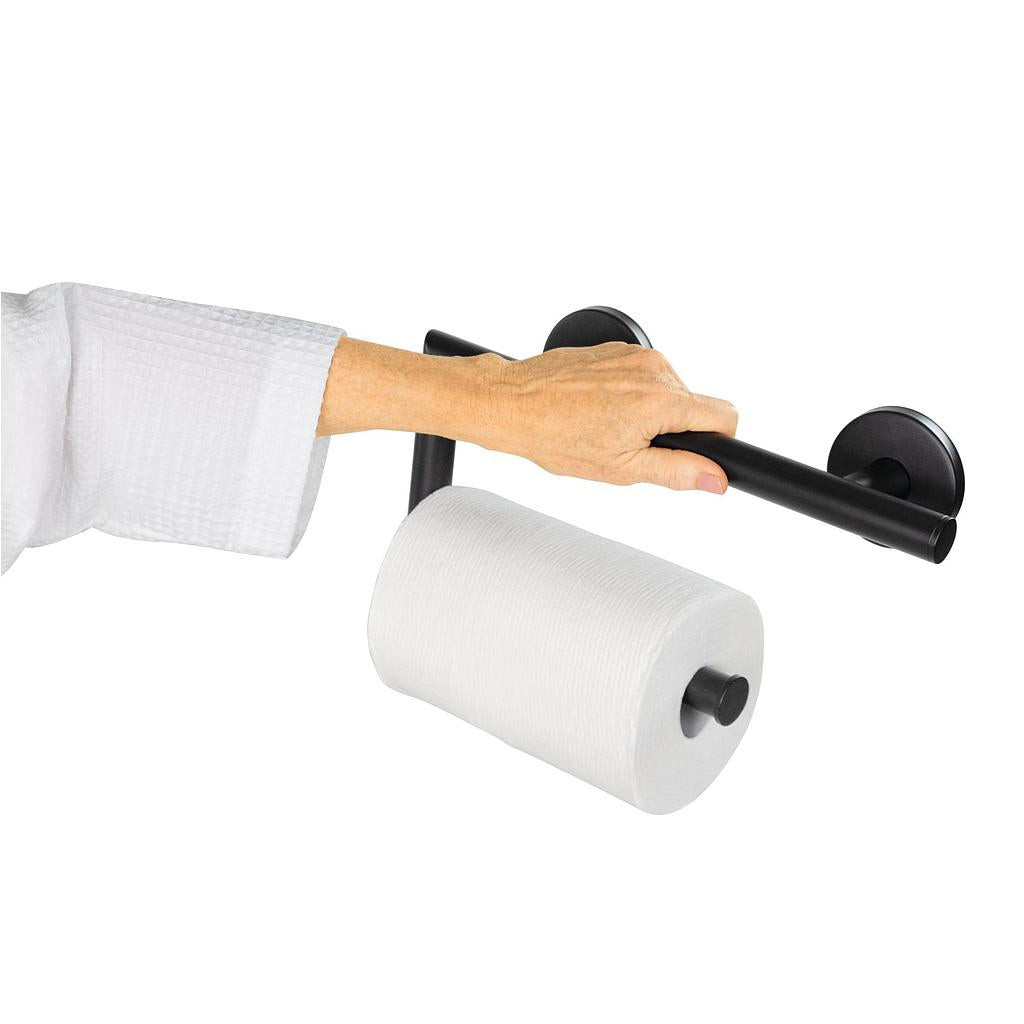 Wall-Mounted Safety Grab Bar With Toilet Paper Holder - Silver - Bathroom Safety & Daily Living